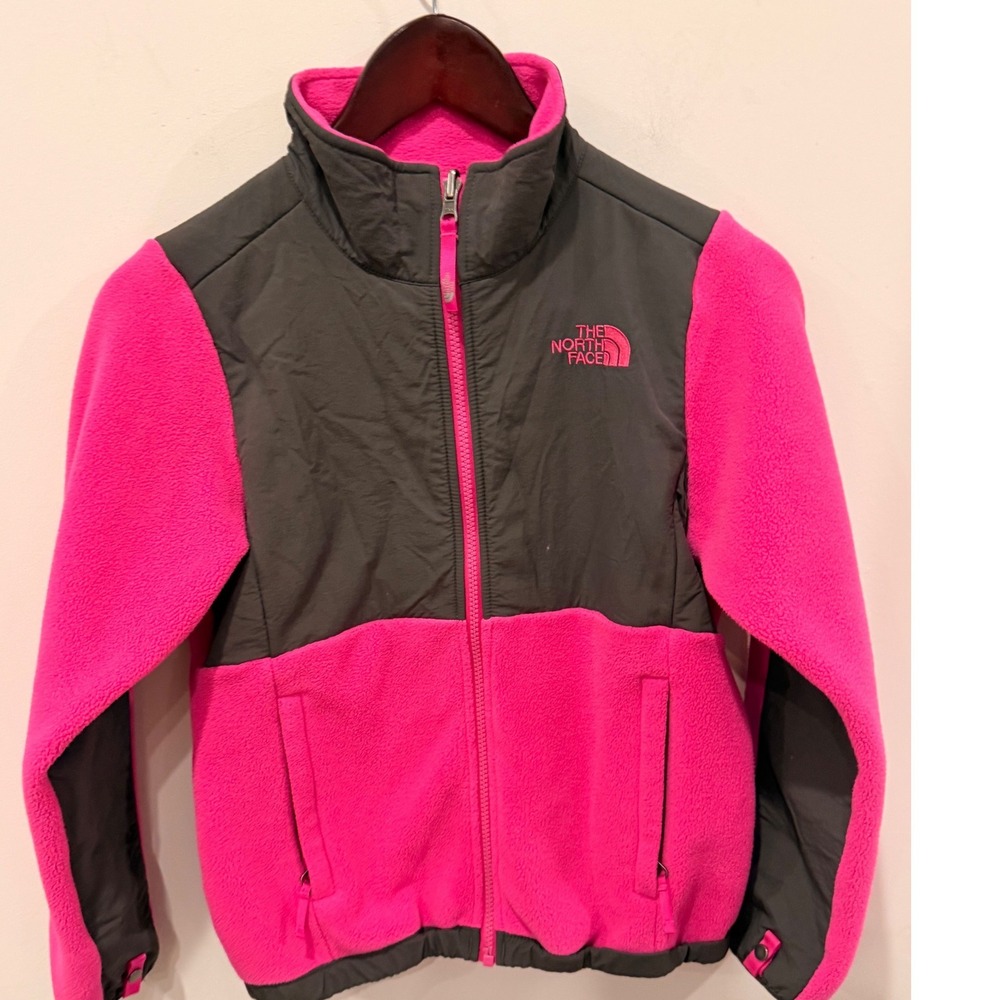 The North Face Girls Pink Grey Denali Fleece Jacket Full Zip Size M‎ 10/12